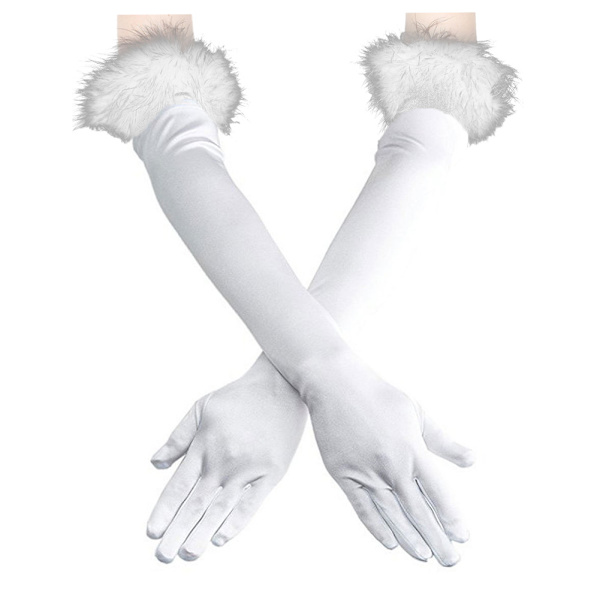 Långa Operahandskar Satinfjäderhandskar 1920-talsstil Brudkläder Fancy Dress Handskar white