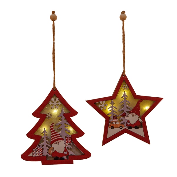 2 st dekorationer de Noël avec lampe pendentif en bois père Noël étoile lumineuse arbre dekorationer suspension cadeau de Noël