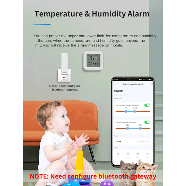 Tuya temperatur- og luftfugtighedssensor, minitermometer med LCD-skærm og hygrometer, kompatibel med Bluetooth APP