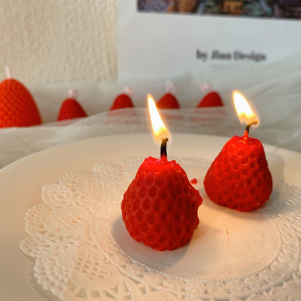 5 delar Alla hjärtans dag rött jordgubbsljus Jordgubbsformat doftljus Mini sojavaxljus Litet doftljus vax dekorativt ljus för Bedro