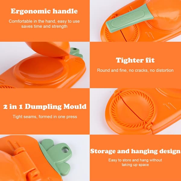 【Ny version】2-i-1 dumpling maker, multifunktionel gør-det-selv manuel dumpling presseform, let værktøj til dumpling fremstilling (orange)