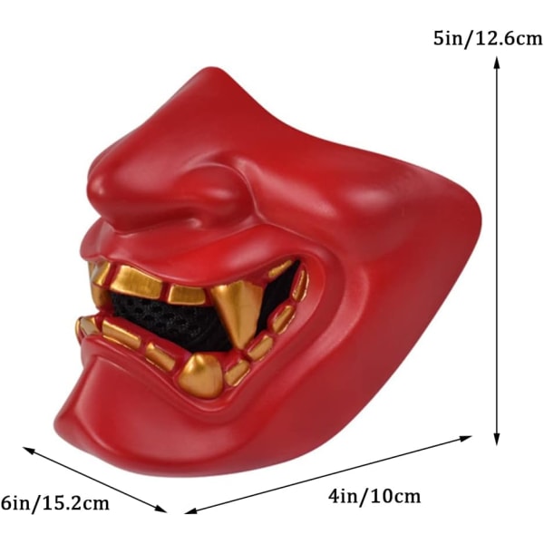 Airsoft halvansiktsmasker, Evil Demon Monster Kabuki Samurai Hannya Oni Half Face Protective Masks Maskeradboll, Fest, Halloween, Cs War Game(Red)