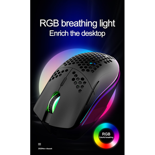 Ultralätt RGB-spelmus | Honeycomb Shell | 65 gram | max 12000 cpi | USB trådbunden | 6 programmerbara knappar | Minne ombord | Anti Slip Gri