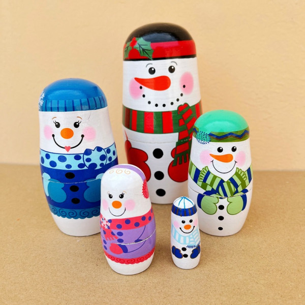 5 lager dockor Utvalda ryska hantverk Christmas Snowman Dolls Presentstorlekar varierar