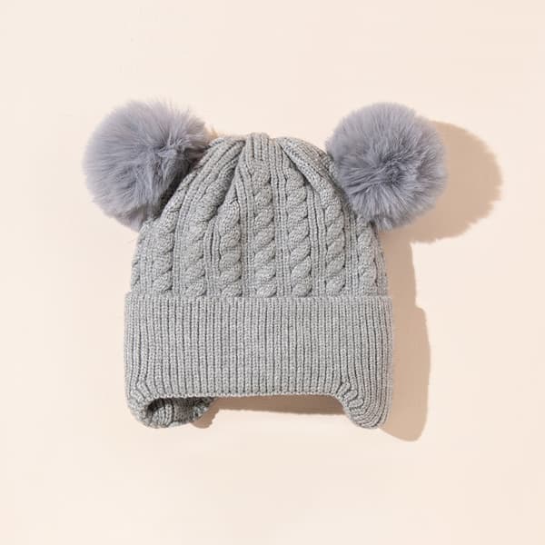 Stickad barnmössa fleece varm babymössa (grå)