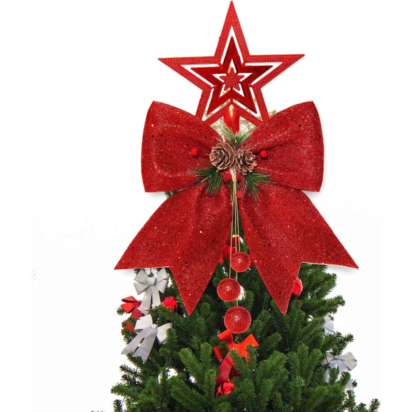 4st julrosett, röda kransbågar, stor julgransrosett, paljettflugor, juldekorativa rosetter för hemdekoration, julfest, 9