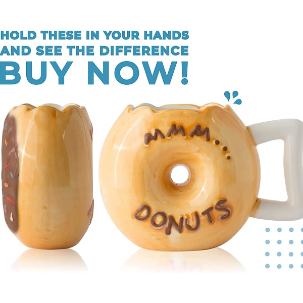 Keramisk Donut Krus - Lækker Chokolade Glasur Donut Krus med Krymmel - Bedste Kop til Kaffe, Te og Mere - Stor 414 ml Størrelse - Sjov Kaffekrus G
