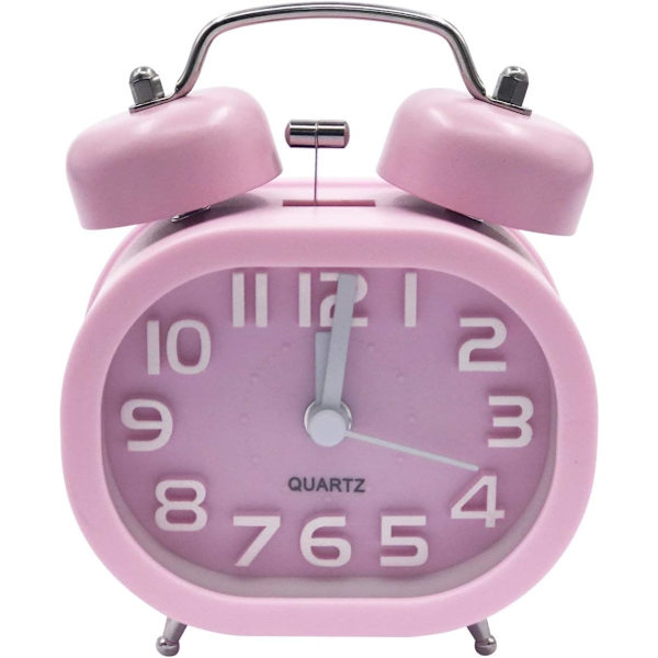 Retro Silent Quartz Väckarklocka, Morgonväckarklocka Resor vid sängkanten Analog klocka Dual Bell Metal Väckarklocka Barnbatteridriven,Rosa