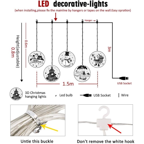 Jul LED Julbelysning Nyhet Dekorativa hängande 3D-slingor med USB för inomhus, fönster, vägg, dörr, sovrum, utomhusbana, uppfart