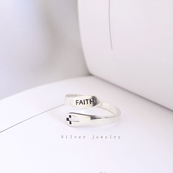 s925 sterling silver ring retro old FAITH faith cross ring perso