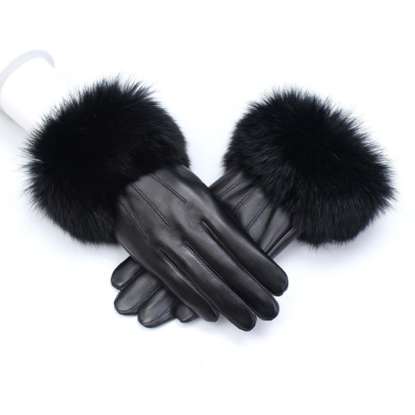 Klädda handskar för kvinnor Thermal i äkta läder i fuskpälskant (M)