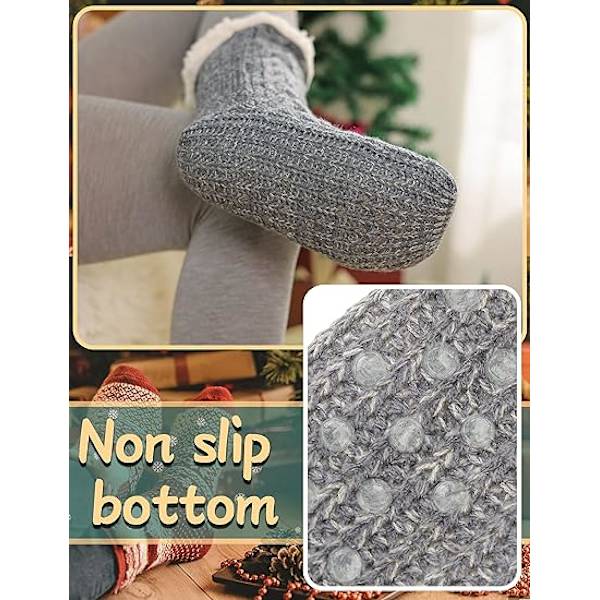Dam Fuzzy Slipper Socks Fluffy Cozy Cabin Vinter Varm Fleece Plyschstickad med grepp Halkfria strumpor