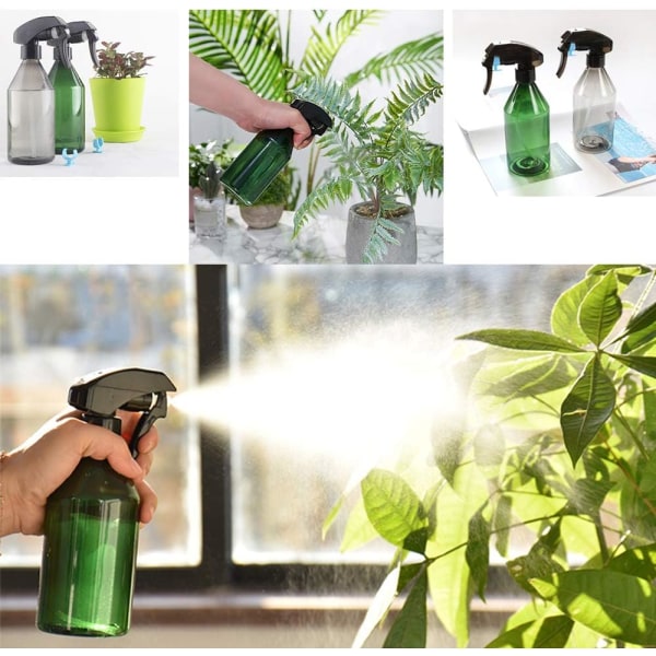 300 ml tom sprayflaska, set med 2 tom plastpump sprayflaska behållare för växt, hår, rengöring, trädgårdsarbete - transparent grön