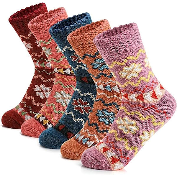 5 par ullstrumpor för kvinnor Vinter Mjuka Tjocka Mysiga Stickade Strumpor