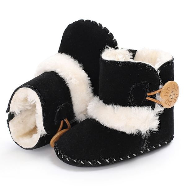 Nyfödda baby Flickor Snö Vinterstövlar Toddler Mjuk sula Vinter Varm Spjälsäng Booties Skor (6-12 månader, svarta)