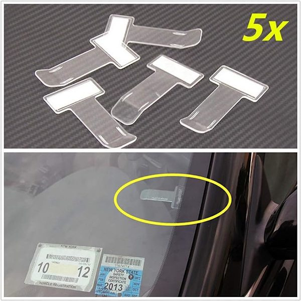 5 STK. Parkeringsbillet Holder til Hukommelseskort Vinduesvisker Klips Klemme Betalingsdisplay Bøder Forrude Tilladelse Noteholder