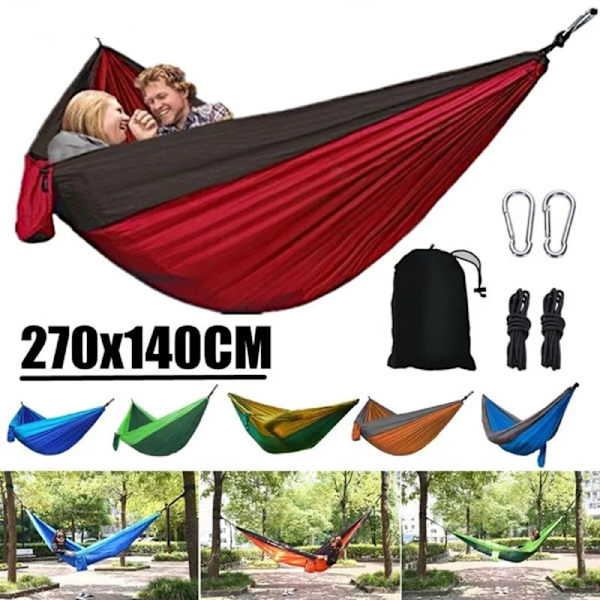 Bärbar hängmatta för 2 person för utomhuscamping med färgmatchande hängmatta i nylon Höghållfast hängande säng i fallskärmstyg grön kamelhårsfärg
