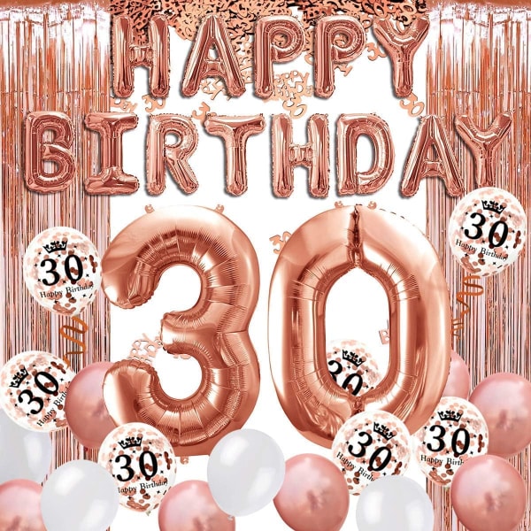 30 år gammal födelsedagsdekoration, fransgardin, grattis på födelsedagen Banner Helium Ballong Numbers 30 XXL, Confetti Latex Number Board Deco Confetti Girl
