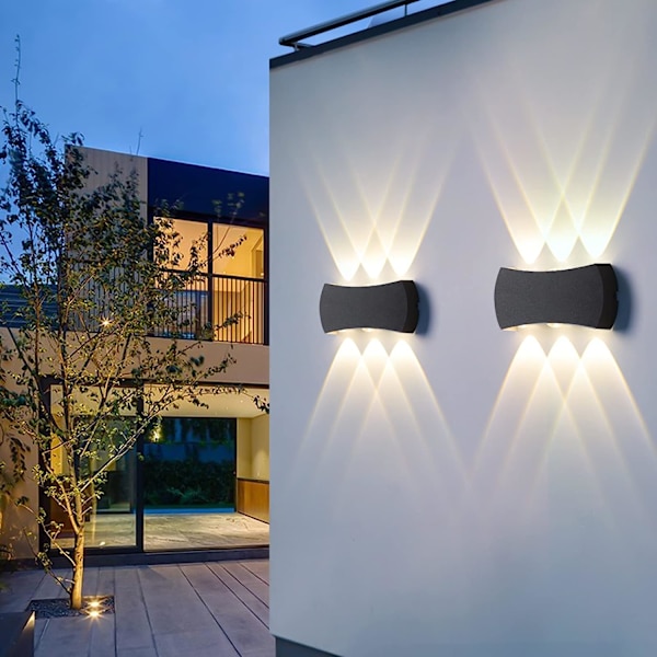 6W Sisätilojen LED-seinävalaisin, Ulkokäyttöön sopiva seinävalaisin IP65 Vedenpitävä 1200LM, Moderni alumiininen seinävalaisin 3000K Lämmin valkoinen 【Musta】