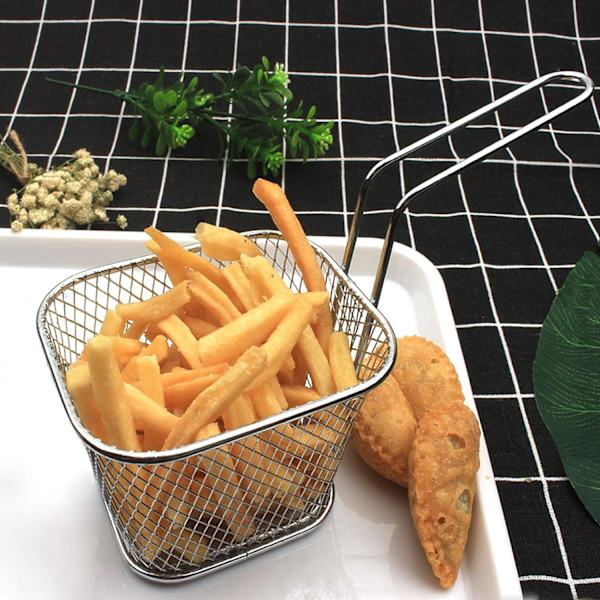 4 Stykker Mini Firkantet Frityrkorg, Rustfritt Stål Frityrkorg Holder Frityrkorg Sil for Pommes Frites, Løkringer og Kyllingvinger (S