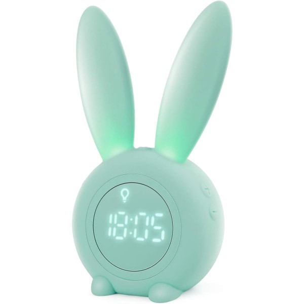Barnväckarklocka med sött kaninmönster för flickor Wake Up Light Väckarklocka Snooze-funktion Magnetinstallation Tidsinställd kaninklocka (grön)