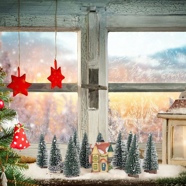 10 STK 10 cm Mini Snefrost Træer Mini Juletræ Plastik Vinter Sne Ornamenter Bordpladetræer til Feriefest DIY Rumindretning Hjem Bordplade Chr