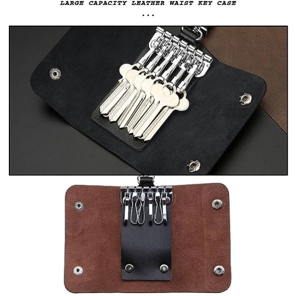 Bärbart case i läder med 6 krokar och tryckknappsstängning för att hänga upp nycklar 10,5 x 5,5 cm