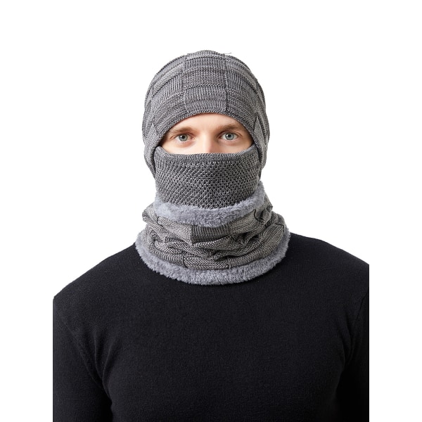 Varmt 4-delt sett med lue, skjerf, maske og hansker for menn og kvinner (grå)