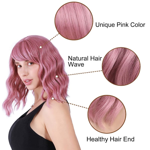 Pastell Vågig Peruk med Air Bangs för Kvinnor Kort Bob Lila Rosa Peruk Lockig Vågig axellängd Pastell Bob Syntetisk Cosplay Peruk för flickor Daglig användning Co