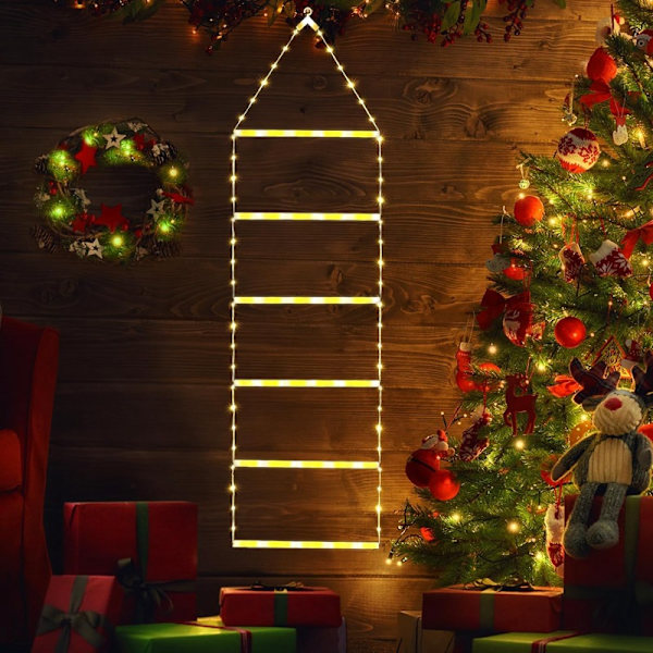 3M Julelysstige med Julemand - 245 LED Julelys, 8 Tilstande, Timer Hukommelsesfunktion, Strømforsynet, Indendørs Udendørs Have (Varm Hvid