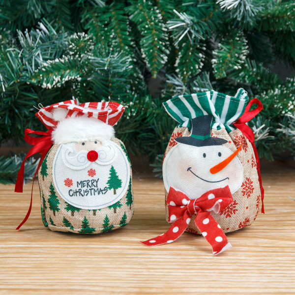 2st jul äpple canvas tillbehör tecknad jultomte snögubbe presentpåse godispåse presentpåse