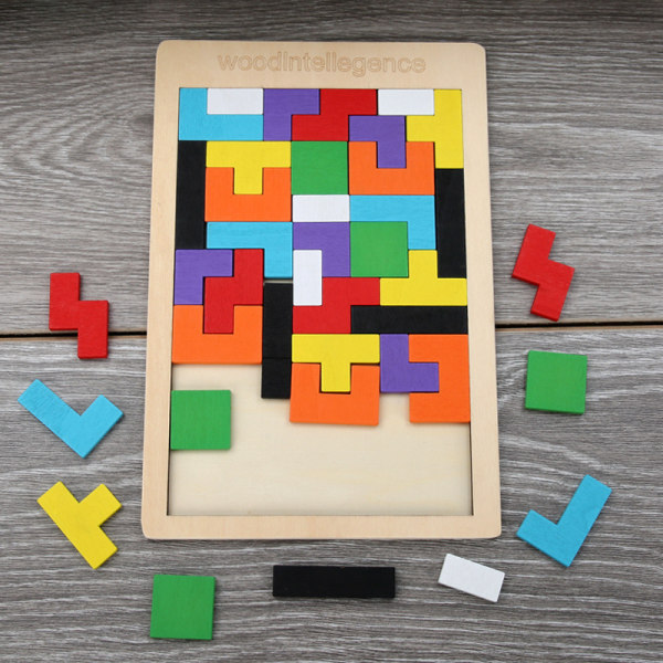Tetris, träpussel, lärande leksaker, pedagogiska leksaker