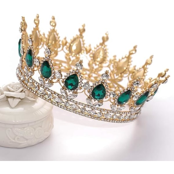 Queen Crown Rhinestone Bröllopskronor och tiaror för kvinnor Kostym Fest Håraccessoarer Prinsessan Födelsedag Krona Kristall Brudkrona, Guld & Grönt