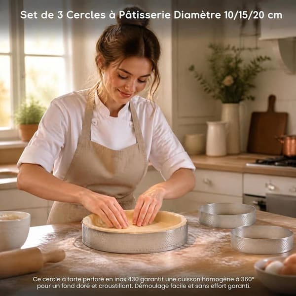 3-delt Bakering Sett, 10/15/20 cm Perforert Tertering, 430 Rustfritt Stål | Bakeform, For Kaker og Pizza