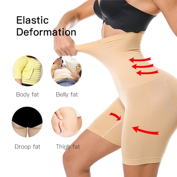Shaping-shorts med høy midje og sømløs design som gir magekontroll og kompresjon for å løfte og forme rumpeballene, undertøy shapewear（Lys beige） M/L