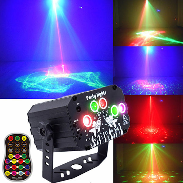 DJ Party Lys Scene Laser - Nordisk RGB Lyseffekt Lydaktiveret Disko Strobe med Fjernbetjening - Musikshow Projektor til Indendørs Fødselsdagssal