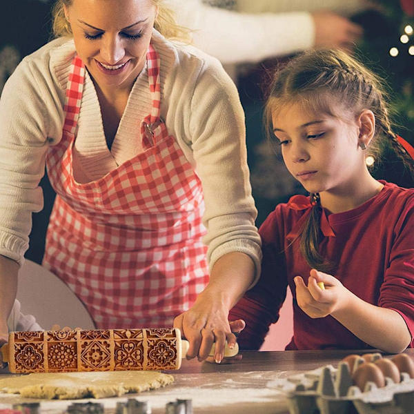Prege Kjevle, Kjevler for Baking, Jul Tre Kjevle i Tre, Dyp Gravert Prege Kjevle Kjøkken Dekor Verktøy for Baking Em