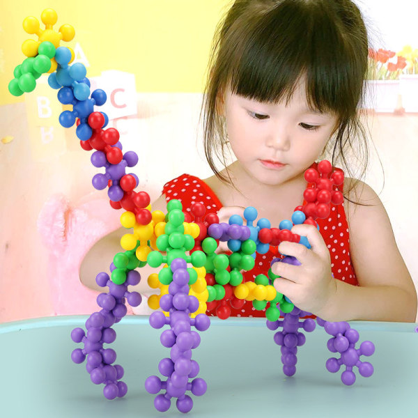 Barns intelligens plommonblomning byggstenar leksaker snöflinga skrivbordsleksaker pojkar och flickor 3-7 år (80 grains)