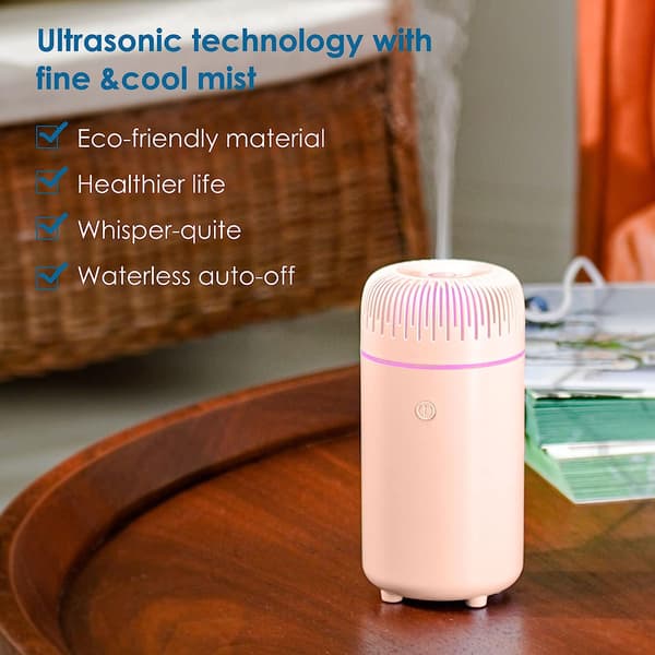 Bil diffuser luftfuktare aromaterapi eterisk olja diffuser USB kall dimma mini bärbar diffuser för bil hem kontor sovrum (rosa)