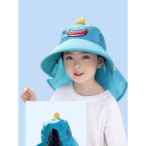 Barn Sommar Solhatt Barn UV & Nackskydd Strandhatt Barn Resehatt Med Flip Lock För Pojkar Flickor hajar