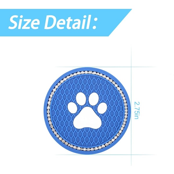 Pack Universal Bling bilunderlägg, Rhinestone biltillbehör, bilkopphållare med 7 cm hundtass, lämplig för de flesta bilinteriörer (mörkblå)