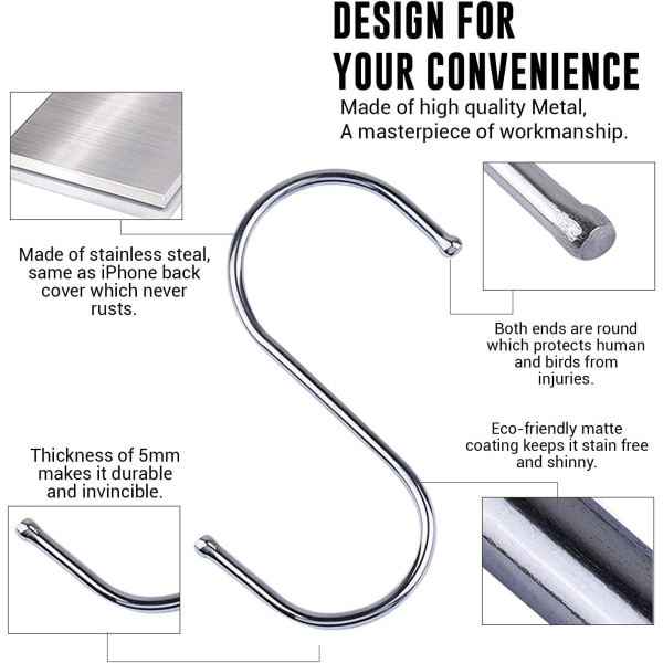 30 stycken S-krok, hängande kläder, tung krok i rostfritt stål, slitstark kökskrok, stor tung S-krok, garderobskrok 12 cm