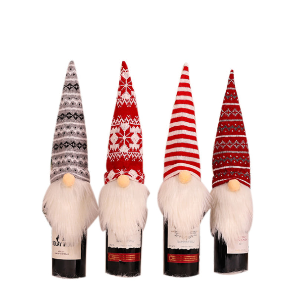 4 delar dekorationer de Noël sans visage vieil homme tricoté laine ensemble de bouteille de vin arrangemang de table de vacances dressup