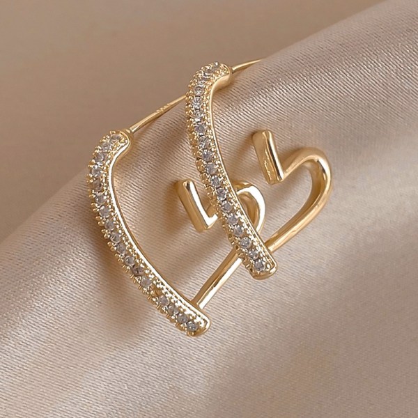 925 silver nålar enkla mode zirkon hjärta örhängen äkta guldpläterade delikata temperament örhängen för kvinna