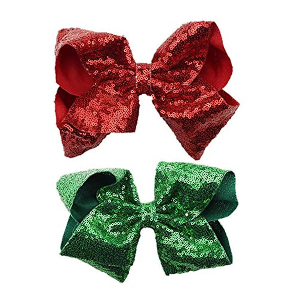 2 extra stora hårklämmor med paljettbåge Cheerleading Performance-hårklämmor för barn 20 cm