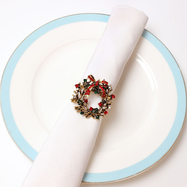 Sæt med 6 servietringe med krans til julebordet, bryllupsreceptioner, jul, Thanksgiving og hjemmekøkken til både afslappet og formel brug.