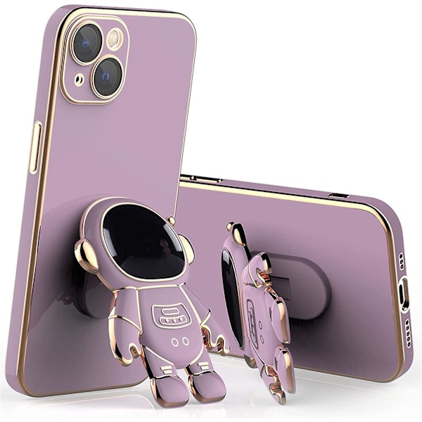 Astronautti Piilotettu Jalusta Kotelo Yhteensopiva Iphone 13 Pro Max/13 Pro/13 Kanssa, Galvanoidusta TPU Suojakuori (Violetti)