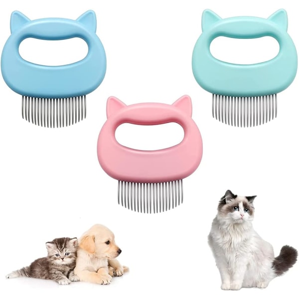 3 delar kattmassagekam, 3 färger kattkam, husdjurskam, mjuka 21 tänder, för att ta bort trassel hos husdjur, trassligt hår