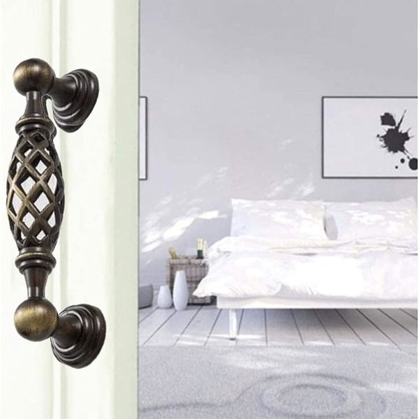 2-delat dörrhandtag - antik brons metall fågelbur dörrhandtag - brons möbel (96 mm)