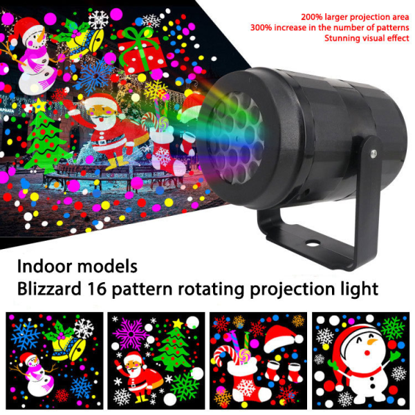 Juleprojektor med 16 typer LED-lyseffekter Stjernelys LED kreativ nattlys-projektor